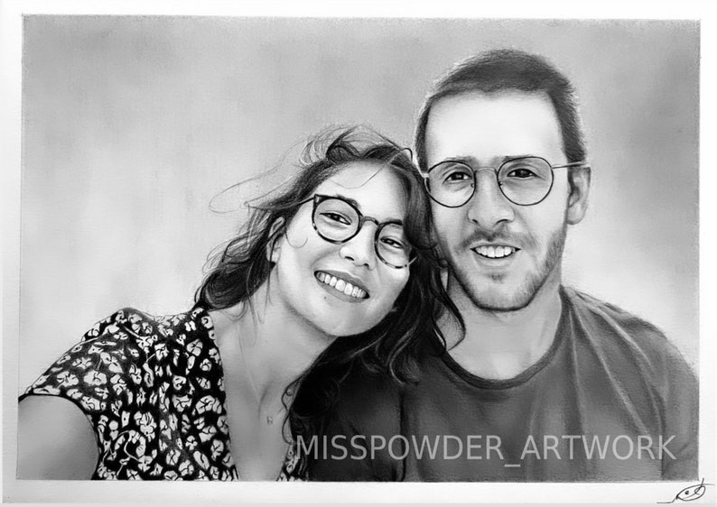 Portraits personnalisés réalisés au crayon graphite sur-mesure à partir de vos photos montages possibles image 7