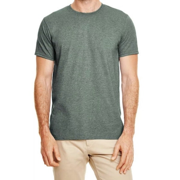 BLANK Gildan Heather Forest Green, Adult Unisex Softstyle 4.5 oz. T-Shirt, Heavy Cotton