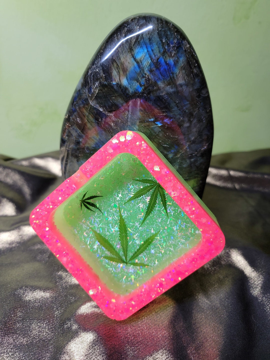 Resin Preserved Cannabis Leaf Ashtrays Glowinthedark Stoner Accessories Etsy