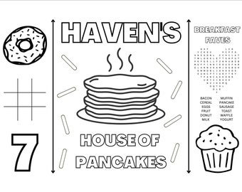 Printable and Personalized Birthday Pancake & Pajama Party Coloring Activity Page