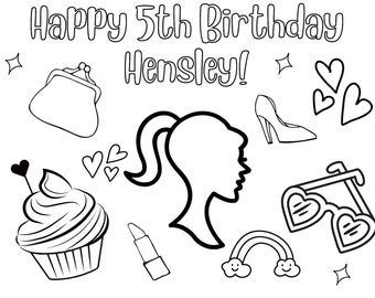Barbie Customized Happy Birthday Coloring Page - Etsy