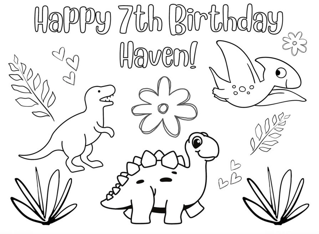 Printable &amp; Personalized Dinosaur Birthday Coloring Pages 3 Pack - Etsy