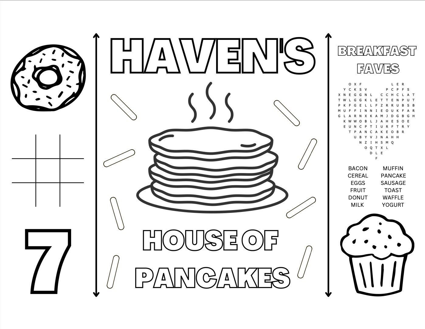 Printable and Personalized Birthday Pancake & Pajama Party Coloring