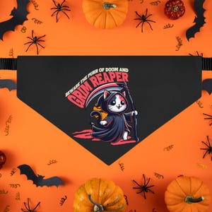 Halloween Cat Bandana, Fall cat bandana, grim reaper bandana, cat collar bandana, Halloween bandana, fall bandana, over the collar bandana