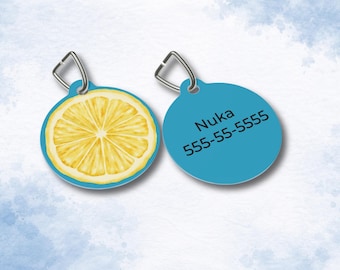 Personalized Lemon Pet Tag, lemon dog tag, pet i.d. tag, cat tag, citrus dog tag, customized lemon tag, summer pet tag, spring lemon dog tag