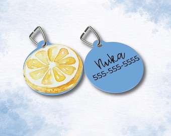 Personalized Lemon Pet Tag, lemon dog tag, pet i.d. tag, cat tag, citrus dog tag, customized lemon tag, summer pet tag, spring lemon dog tag