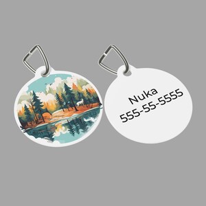 Forest Adventure Dog Tag, Custom Pet ID Tag with Nature Scene, Personalized Dog Name Tag with Phone Number, Pet Tag for Dogs and Cats