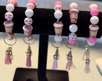 LLAVERO - Llavero de pulsera para amantes del café: Dije para bolso con forma de taza de café