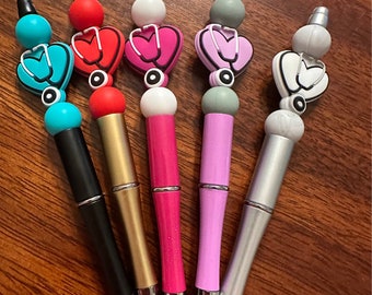 Nurse, Doctor, Medical Heart Stethoscope Silicone Bead Pens