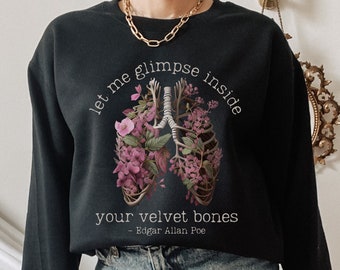 Edgar Allan Poe Sweatshirt Dark Academia Clothing Women Bookish Sweater Skeleton Sweater Goblincore Sweater Grunge Shirt Poe sweatshirt