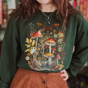 Mushroom sweatshirt goblincore sweatshirt cottagecore sweater mushroom sweater granola girl clothing goblincore sweater mushroom clothing