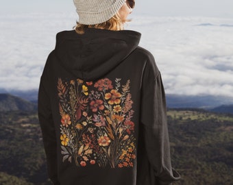 Wildflower Hoodie Pressed Flowers Hoodie Cottagecore Hoodie Forestcore Goblincore Hoodie Fairycore Hoodie Floraler Hoodie braun waldgrün