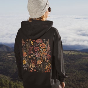 Wildflower Hoodie Pressed Flowers Hoodie Cottagecore Hoodie Forestcore  Goblincore Hoodie Fairycore Hoodie Floral hoodie brown forest green