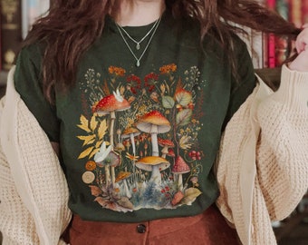 Goblincore chemise champignon chemise cottagecore chemise féecore chemise naturecore chemise granola fille automne esthétique boho tshirt sorcière verte