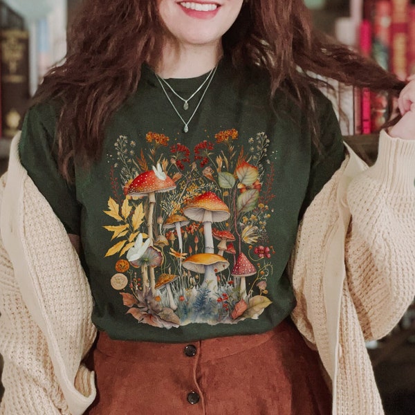 Goblincore shirt mushroom shirt cottagecore shirt fairycore shirt naturecore shirt granola girl autumn aesthetic  boho tshirt green witch