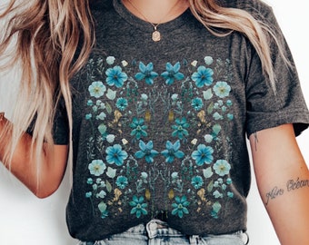 Koszula z dzikimi kwiatami cottagecore koszula granola dziewczyna t-shirt goblincore cottage core odzież fairycore boho koszula dzikie kwiaty koszula botaniczna