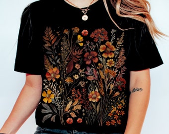 Vintage Cottagecore Shirt Goblincore shirt Boho wildflowers shirt Nature Shirt Botanical Shirt Garden Lover Autumn Aesthetic Green witch