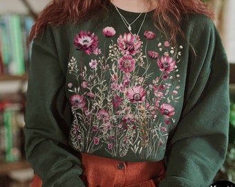 Vintage wildflower sweatshirt floral pressed flowers sweatshirt floral crewneck floral sweatshirt flower sweatshirt cottagecore sweatshirt