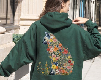 Cat hoodie cottagecore hoodie cottage core clothing cat lover hoodie cat mom hoodie catlovers sweater floral cat hoody pressed flowers