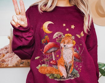 Fox Sweatshirt Goblincore Sweatshirt Fox Cottagecore Sweatshirt Forestcore Clothing Cottagecore Crewneck Sweatshirt Grunge Fairycore
