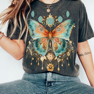 Butterfly shirt luna moth shirt celestial moon shirt vintage witchy shirt moon phases shirt fairycore tee whimsigoth shirt astrology tee