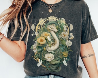 Koszulka Whimsigoth Koszulka Goblincore Koszulka Witchy Koszulka Snake T-shirt Zielona czarownica Ubrania Whimsigoth Koszulka Fairycore Koszulka Cottagecore Fazy księżyca
