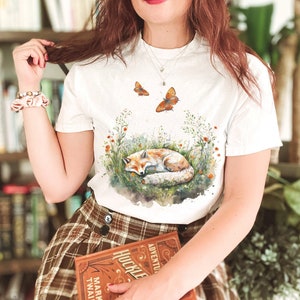 Chemise Forestcore Chemise Cottagecore Jolie chemise renard Forestcore Vêtements Chemise Granola Girl Goblincore Chemise Fairycore Chemise renard endormi