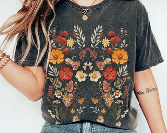 Cottagecore Shirt Wildblumen Shirt Retro Goblincore T-Shirt Boho Tshirt Natur Shirt Botanisches Shirt Herbst Ästhetik Herbstfarben Grafik-Shirt