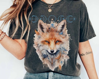 Fuchs T-Shirt, Hexen-Shirt, Goblincore-Shirt, Fuchs-Liebhaber-Geschenk, Cottagecore-Shirt, Witchy-Kleidung, Whimsigoth-Shirt, mystisch, fairycore Shirt, himmlisch
