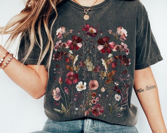 Whimsigoth Cottagecore Shirt Pressed Flower Shirt Granola Girl Shirt Forestcore clothing Boho wildlfower shirt nature shirt goblincore shirt