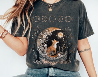 Whimsigoth shirt Goblincore tshirt fox witchy t-shirt celestial fairycore dark cottagecore shirt green witch witchy aesthetic shirt