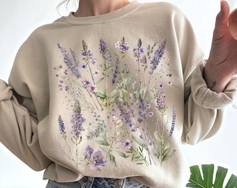 Moletom de flores silvestres cottagecore flores prensadas moletom granola menina suéter cottagecore suéter botânico