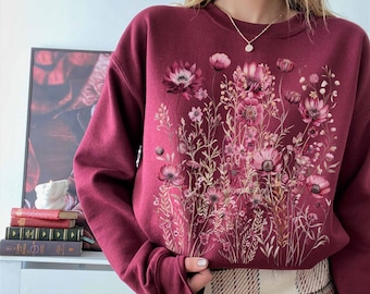 Floral pressed flowers sweatshirt vintage wildflower sweatshirt floral crewneck floral sweatshirt flower sweatshirt cottagecore sweatshirt