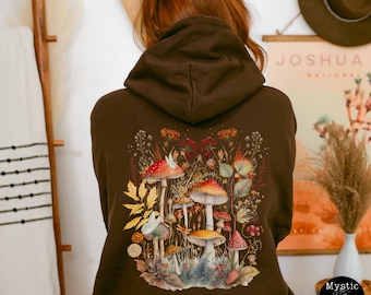 Mushroom hoodie unisex brown cottagecore  hoodie goblincore dark cottagecore clothing goblincore aesthetic mushroom sweatshirt oversized