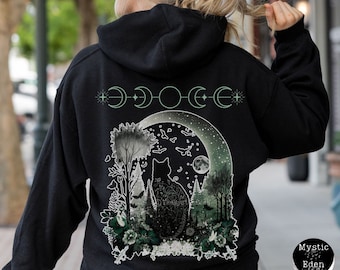 Sweat à capuche chat noir whimsigoth sweat à capuche chat d’Halloween sweat-shirt sorcière chemise à capuche goblincore sweat à capuche chat noir sweat-shirt d’Halloween sorcière sweat à capuche