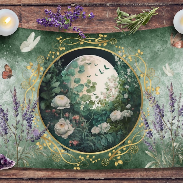 Grünes Hexen Altar Tuch Natur Hexe Wicca Altar Tuch Wicca Décor Frühling Sommer Tarot Tuch witchy decor wicca decor grüne Hexe Ästhetik