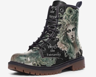 Medusa Combat Boots Petrify the Patriarchy Boots Smash the Patriarchy Hex the patriarchy Feminist Feminism Leather Boots