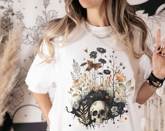 Goblincore t-shirt donker cottagecore shirt whimsigoth schedel shirt oversized gothic shirt dames goblincore kleding mens cottagecore kleding
