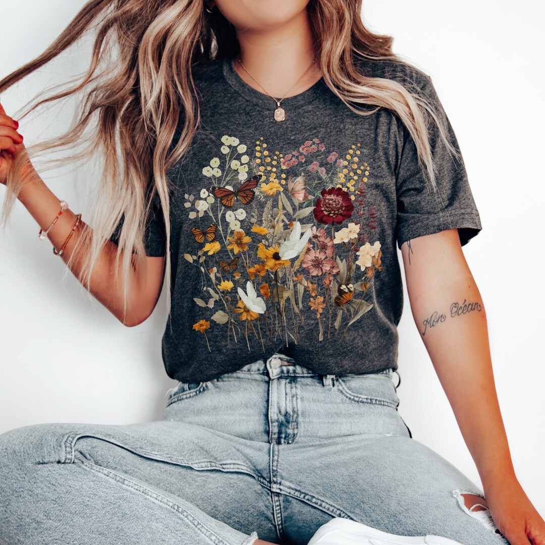 Cottagecore Shirt Wildflower Goblincore Shirt Pressed Flowers Shirt ...