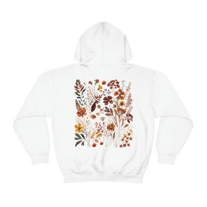 Wildflower Hoodie Pressed Flowers Hoodie Cottagecore Hoodie Forestcore Goblincore Hoodie Fairycore Hoodie Floral hoodie brown forest green White