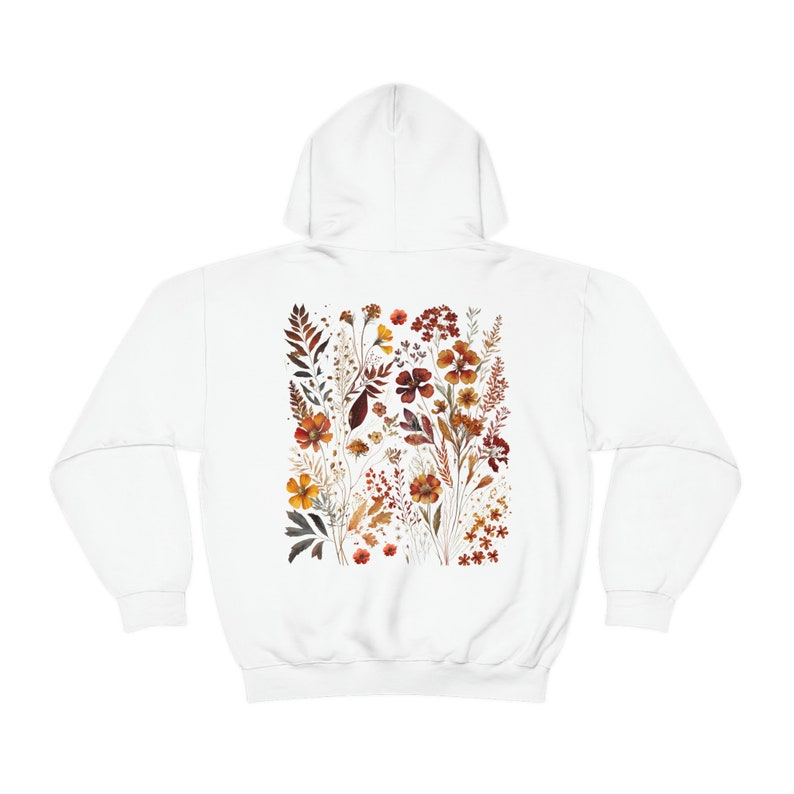 Wildflower Hoodie Pressed Flowers Hoodie Cottagecore Hoodie Forestcore Goblincore Hoodie Fairycore Hoodie Floral hoodie brown forest green White