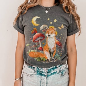 Vintage fox goblincore shirt, fox cottagecore t shirt forestcore clothing mushroom shirt fairycore shirt cottage core clothing image 3