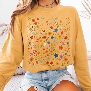 Wildflowers Long Sleeve Shirt Cottagecore long sleeve tee pressed flowers long sleeved top cottagecore botanical tee autumn long sleeve