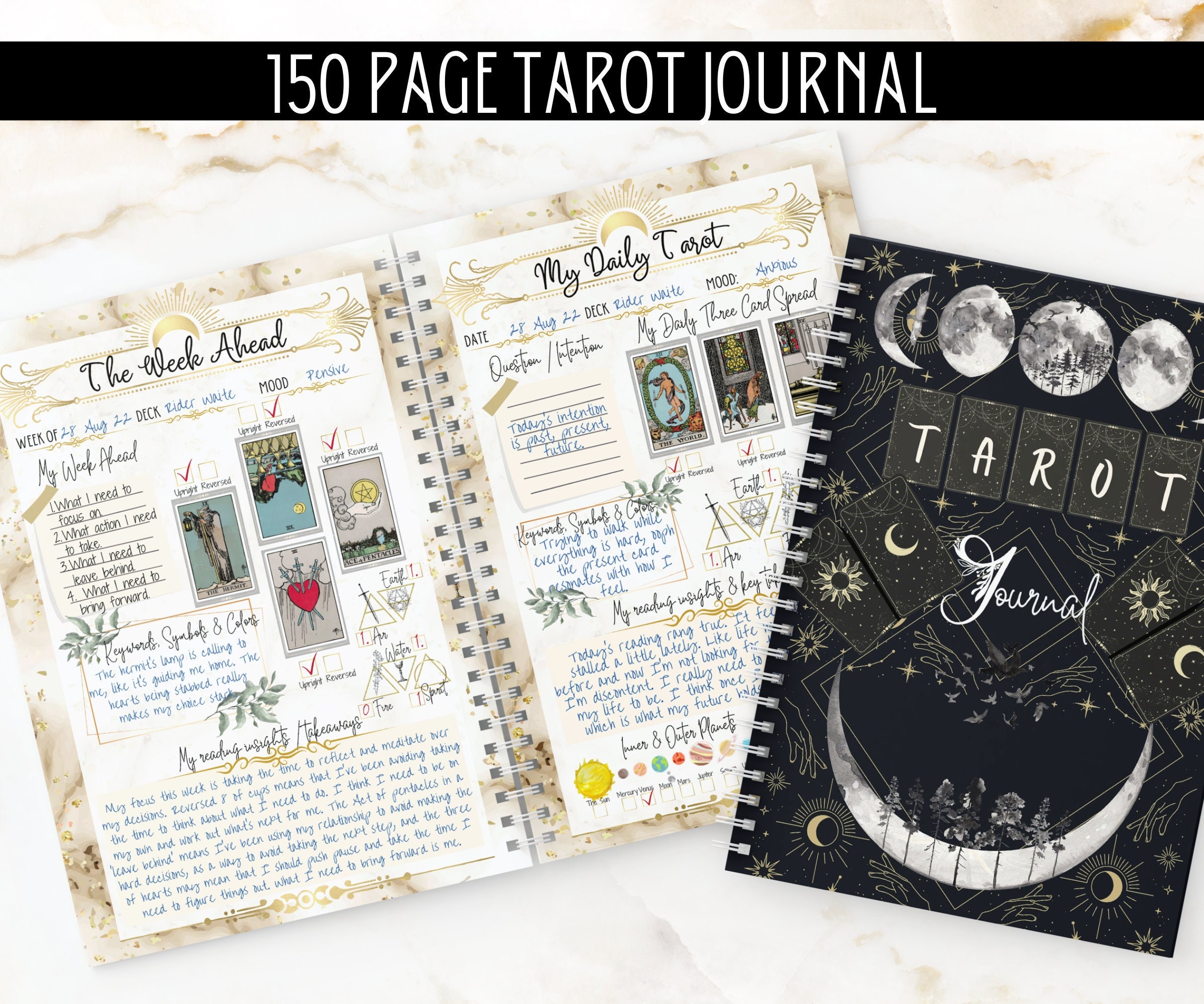 TAROT JOURNAL Tarot Stickers Tarot Planner Tarot Card Tracker 150 Page Tarot  Journal Daily Tarot Journal Book Tarot Workbook 