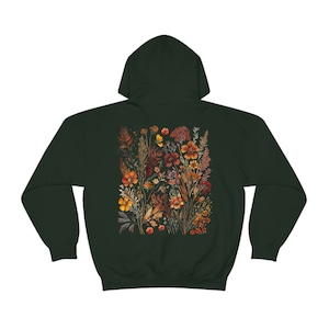 Wildflower Hoodie Pressed Flowers Hoodie Cottagecore Hoodie Forestcore Goblincore Hoodie Fairycore Hoodie Floral hoodie brown forest green Forest Green