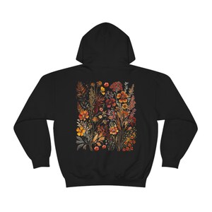 Wildflower Hoodie Pressed Flowers Hoodie Cottagecore Hoodie Forestcore Goblincore Hoodie Fairycore Hoodie Floral hoodie brown forest green Black