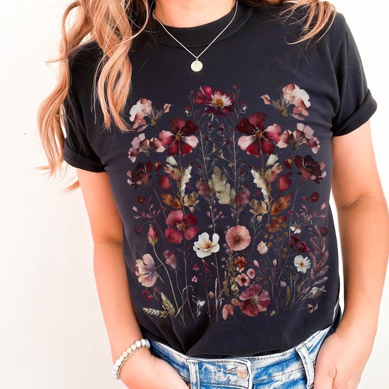 Whimsigoth Cottagecore Shirt Pressed Flower Shirt Granola Girl Etsy