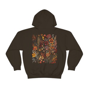 Wildflower Hoodie Pressed Flowers Hoodie Cottagecore Hoodie Forestcore Goblincore Hoodie Fairycore Hoodie Floral hoodie brown forest green Dark Chocolate