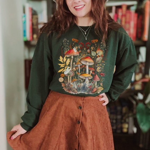 Mushroom sweatshirt goblincore sweatshirt cottagecore sweater mushroom sweater granola girl clothing goblincore sweater mushroom clothing