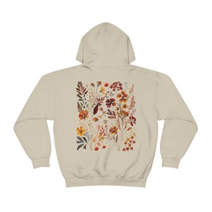 Wildflower Hoodie Pressed Flowers Hoodie Cottagecore Hoodie Forestcore Goblincore Hoodie Fairycore Hoodie Floral hoodie brown forest green Sand